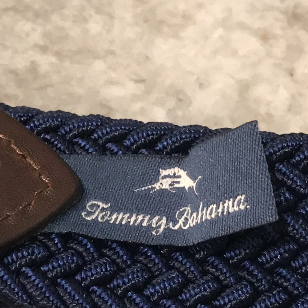 Tommy Bahama Woven Belt Mens XL Blue Stretch Braided Leather Trim Silver Buckle - Picture 4 of 8
